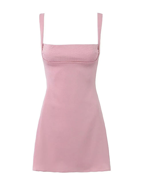 Fashion Pink Chest Embroidered Suspender Dress