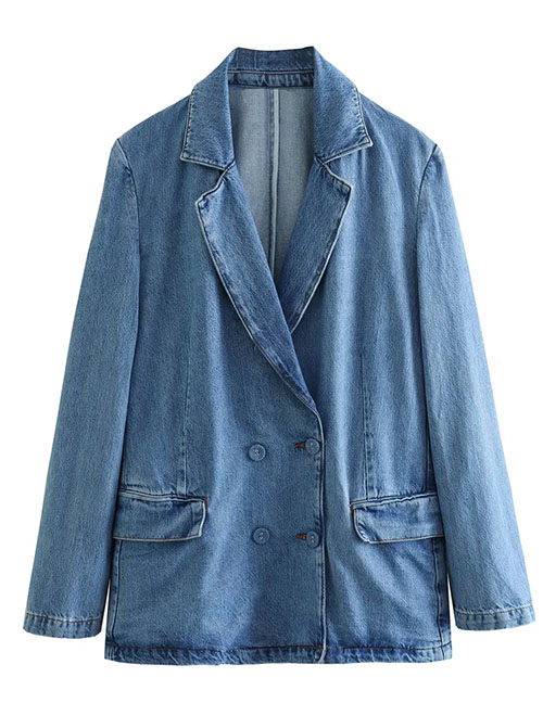 Fashion Blue Denim Double -breasted Jacket