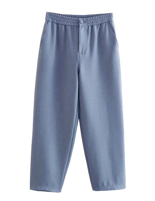 Fashion Light Blue Polyester Straight Tube Loose Trousers