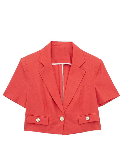 Fashion Orange Linen Lapel Single Button Cropped Jacket