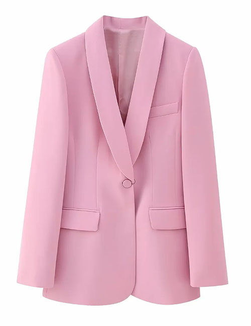 Fashion Pink Polyester Lapel Pocket Blazer