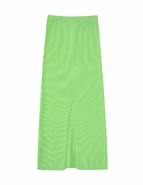 Fashion Green Ribbed-knit Slit Skirt