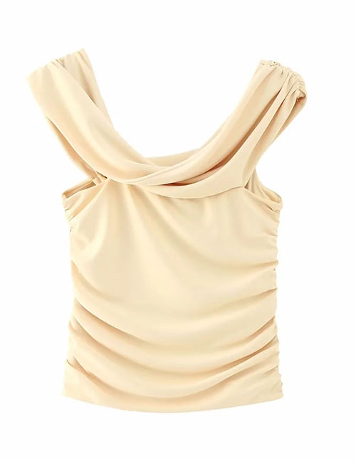 Fashion Beige Polyester Pleated Top