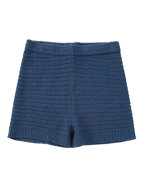 Fashion Blue High Waist Knitted Shorts