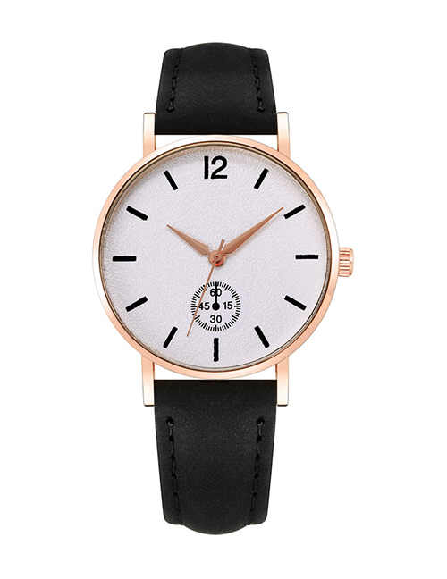 Fashion Black Alloy Round Dial Brushed Strap Watch