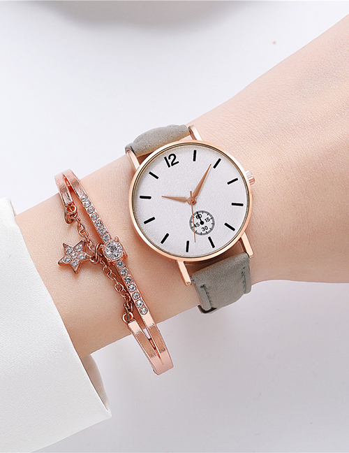 Fashion Gray + Bracelet Alloy Round Dial Brushed Strap Watch