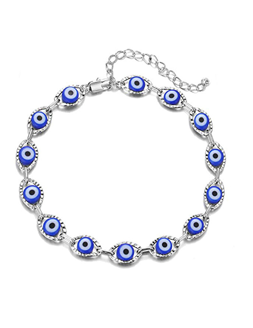 Fashion Blue Eyes Silver Pure Copper Oil Drip Eyes Chain Bracelet
