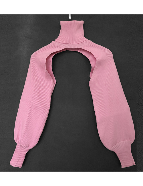 Fashion Pink Wool Knit Turtleneck Balloon Sleeve Sleeve Sweater