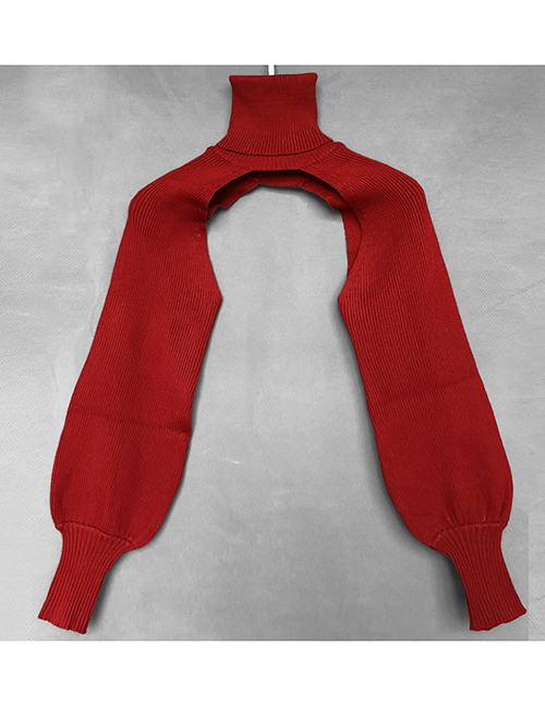 Fashion Wine Red Wool Knit Turtleneck Balloon Sleeve Sleeve Sweater