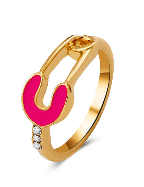 Fashion Rose Red Metal Diamond Oil Drip Clip Ring