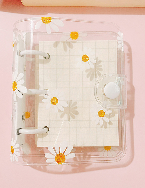 Fashion White Daisy (80 Inner Pages + 3 Storage Bags) 3-hole Loose-leaf Pvc Transparent Shell Pocket Book