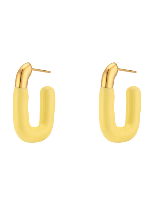 Fashion Gold-light Yellow Titanium Steel Gold-plated Oil Drip U-shaped Earrings