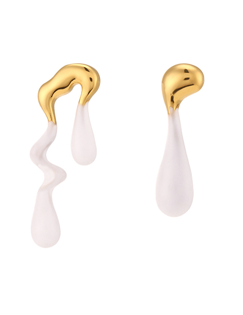 Fashion White Titanium Steel Gold Plated Asymmetric Lava Drip Stud Earrings