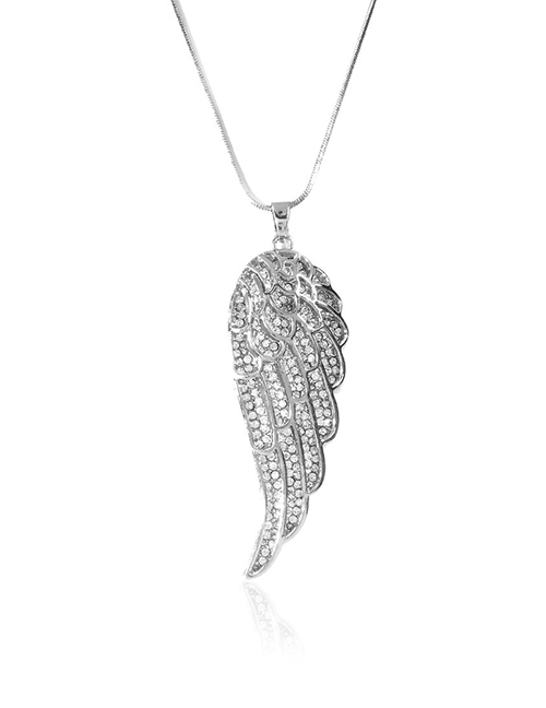 Fashion Silver Alloy Diamond Wings Necklace