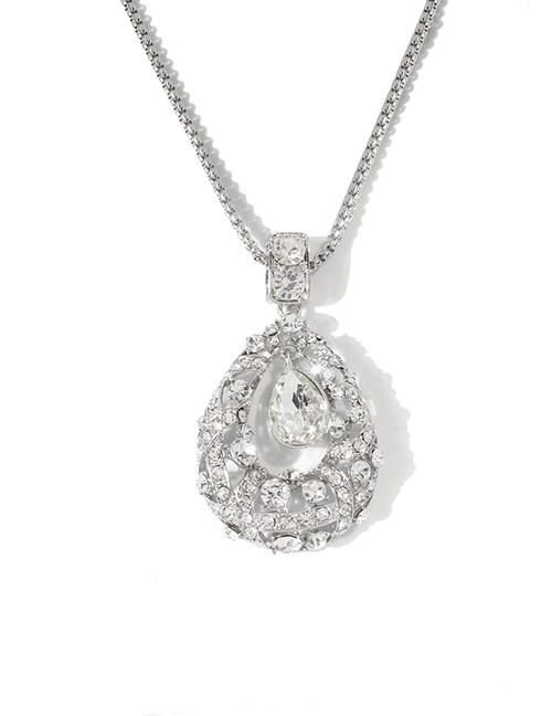 Fashion Silver Alloy Diamond Drop Necklace