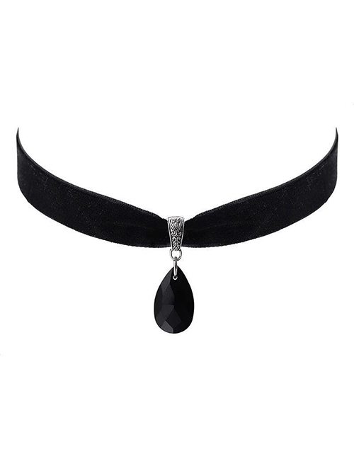 Fashion Black Alloy Drop Diamond Velvet Necklace