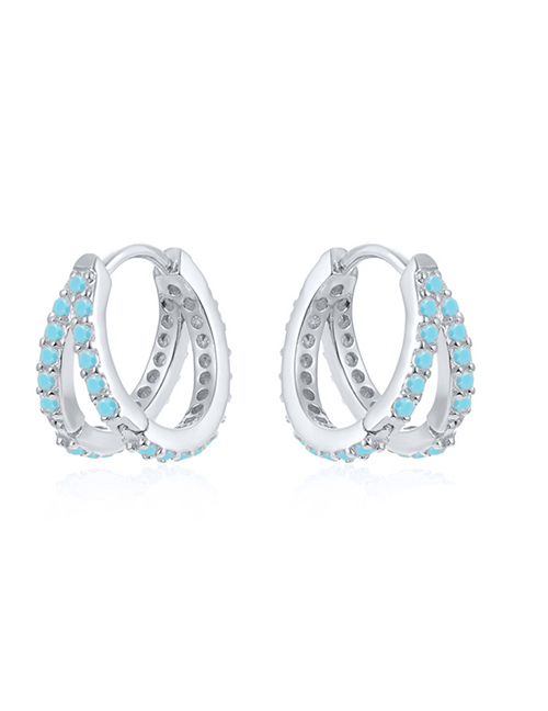 Fashion Platinum-turquoise Metal Diamond Double Earrings