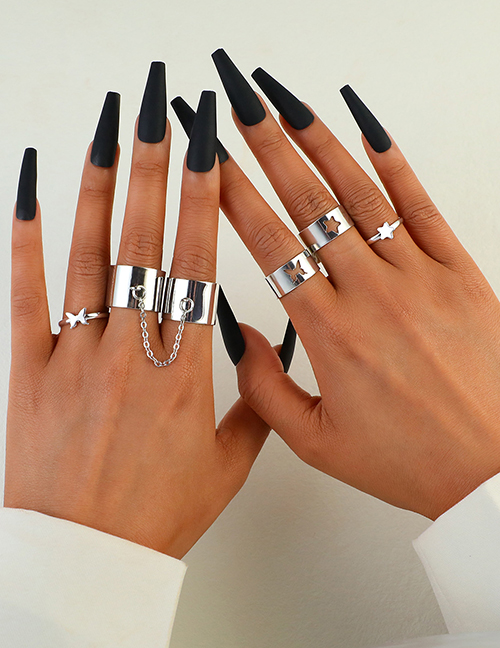 Fashion Silver Alloy Hollow Pentagram Ring Set