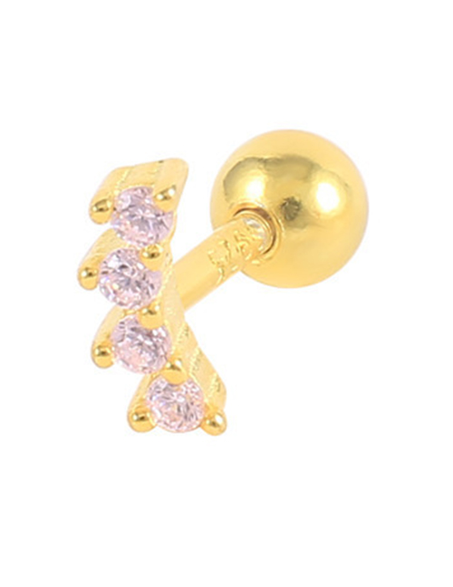 Fashion Gold-pink Diamond Single Metal Diamond Geometric Piercing Stud Earrings (single)