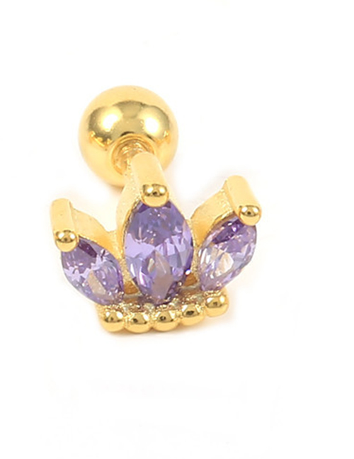 Fashion Single Gold-purple Diamond Metal Diamond Geometric Piercing Stud Earrings (single)