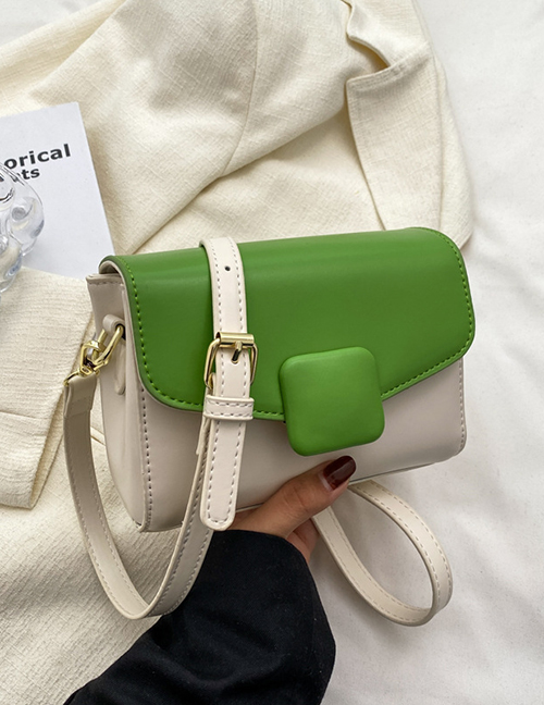 Fashion Green Pu Color Block Flip Crossbody Bag