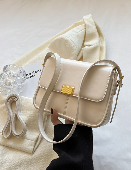 Fashion Off White Solid Color Flap Crossbody Bag