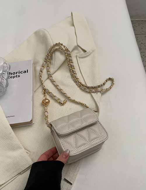 Fashion Small Beige Pu Rhombus Flip Crossbody Bag