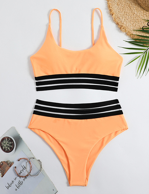 Fashion Orange Solid Color High Waisted One-piece Swimsuit