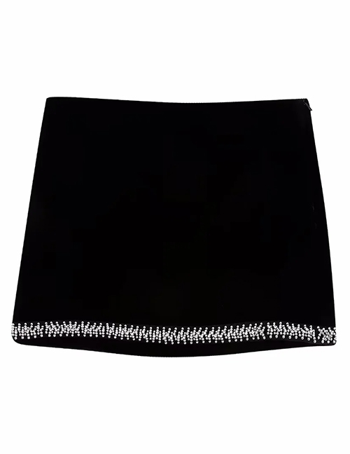 Fashion Black Bright Embellished Velvet Skirt