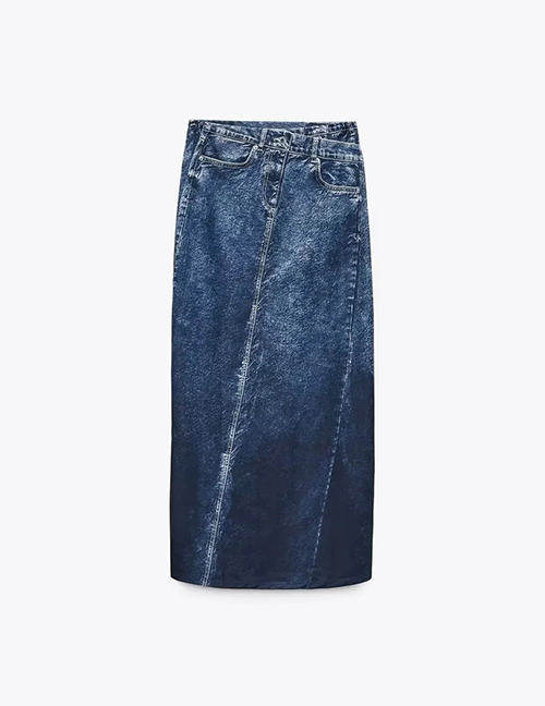 Fashion Denim Blue Polyester Irregular Skirt