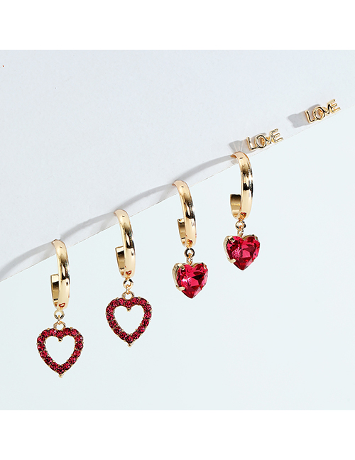 Fashion Gold Alloy Diamond Heart Earring Set