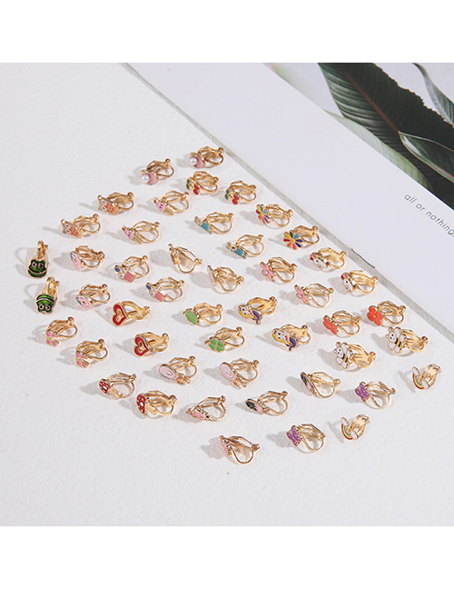 Fashion Gold Alloy Drip Oil Cherry Flower Butterfly Unicorn Heart Rainbow Ear Clip Set