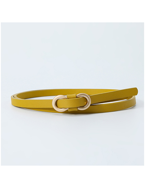 Fashion Yellow Pu 8 Word Buckle Thin Belt