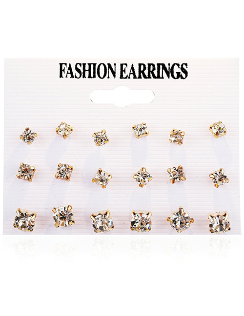 Fashion 9# Alloy Diamond Geometric Earring Set