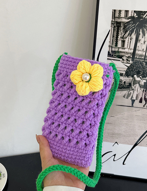 Fashion Purple Knitted Flowers Messenger Bag