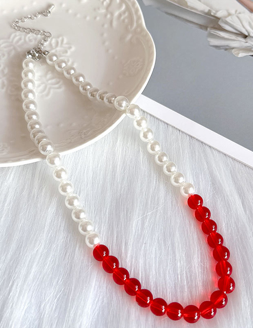 Fashion Red Stitch Necklace Geometric Glazed Pearl Splicing Pearl Beading Necklace