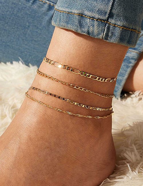 Fashion Gold Alloy Geometric Chain Multi -layer Ankle Chain