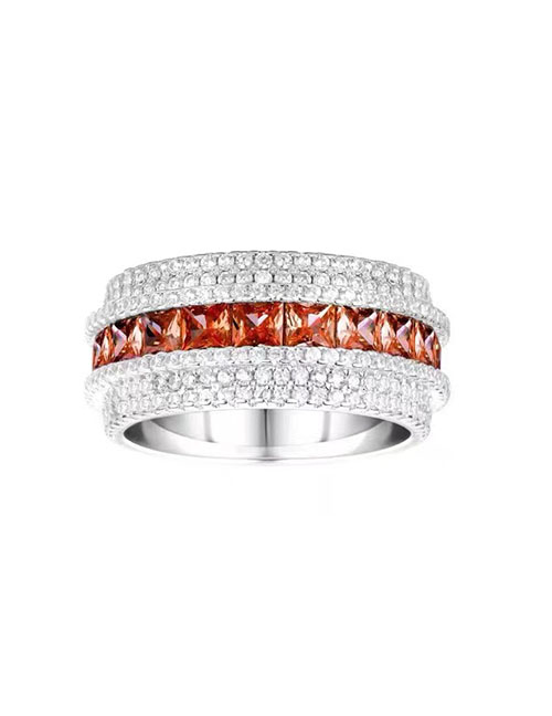 Fashion Amber Copper Inlaid Zirconia Geometric Ring