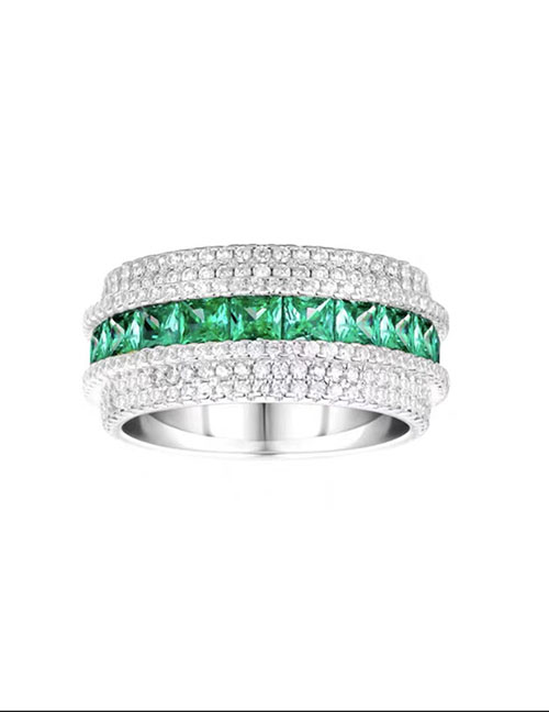 Fashion Jade Green Copper Inlaid Zirconia Geometric Ring