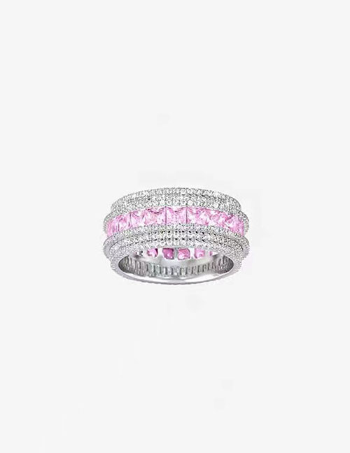 Fashion Cherry Powder Copper Inlaid Zirconia Geometric Ring