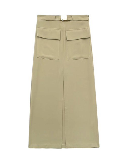 Fashion Khaki Blended Split Skirt