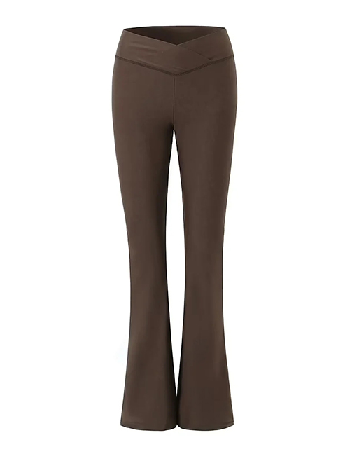 Fashion Brown Nylon Flared V-mouth Crossover Flared Trousers