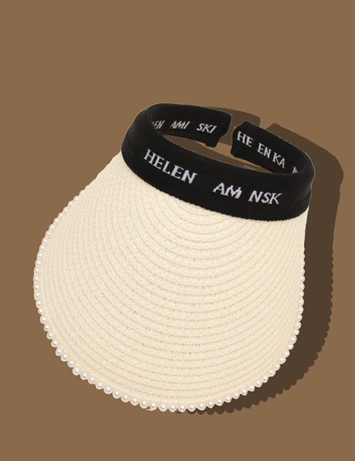 Fashion Beige Alphabet Pearl Empty Sun Hat