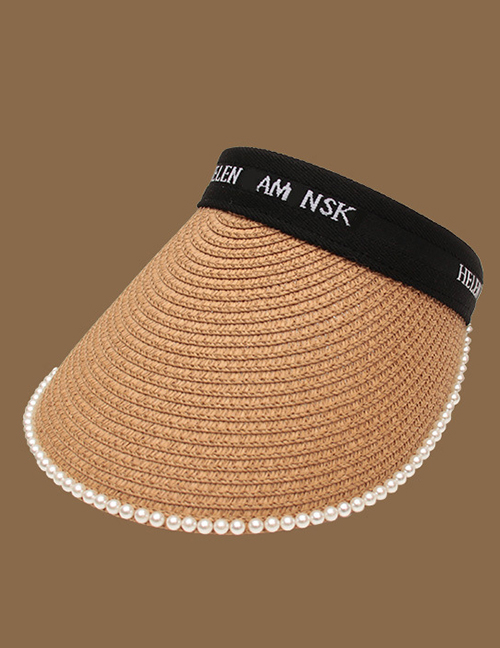 Fashion Khaki Alphabet Pearl Empty Sun Hat