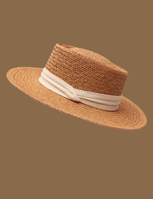 Fashion Khaki Wide Brim Flat Straw Sun Hat