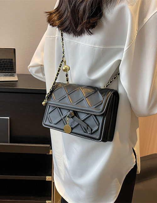 Fashion Black Pu Lozenge Embossed Flap Crossbody Bag