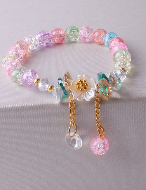 Fashion Color Crystal Burst Bead Beaded Shell Flower Bracelet
