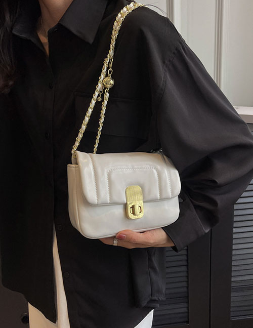Fashion Off White Pu Lock Flap Crossbody Bag