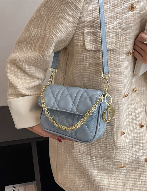 Fashion Blue Pu Embroidery Thread Flap Crossbody Bag