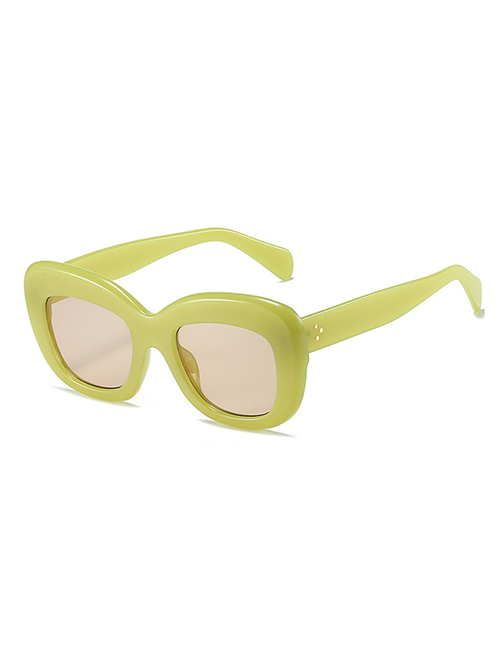 Fashion Jelly Green Frame Champagne Slices Pc Cat Eye Large Frame Sunglasses